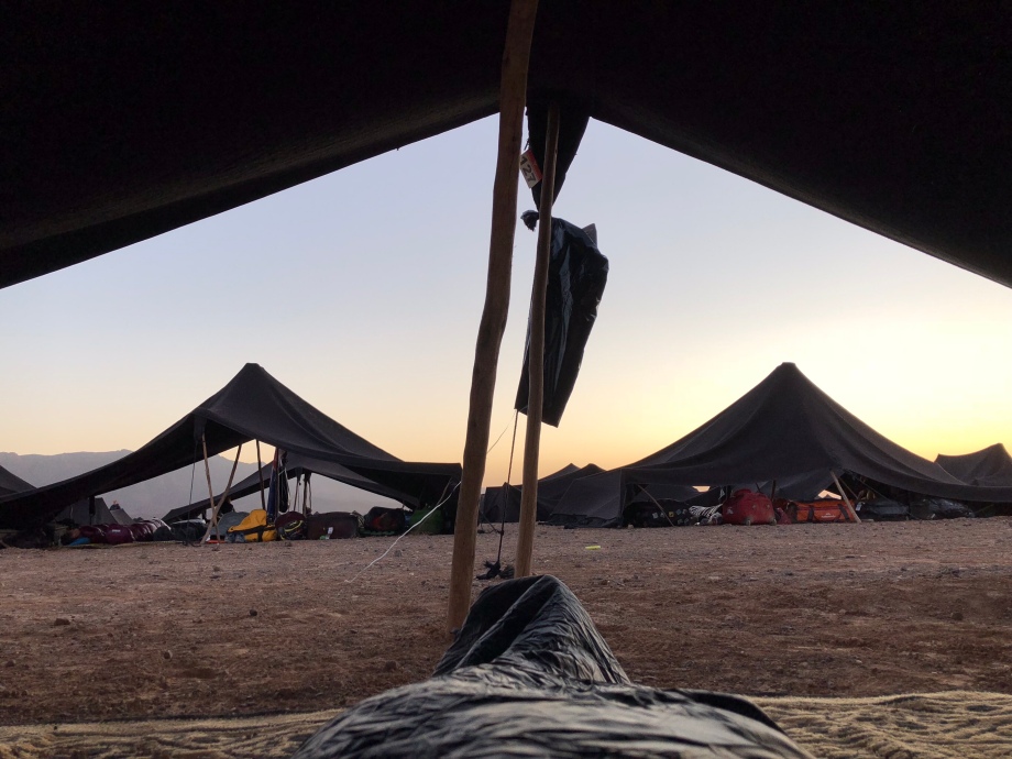 First sunrise in the desert, looking out of my tent from my sleeping bag